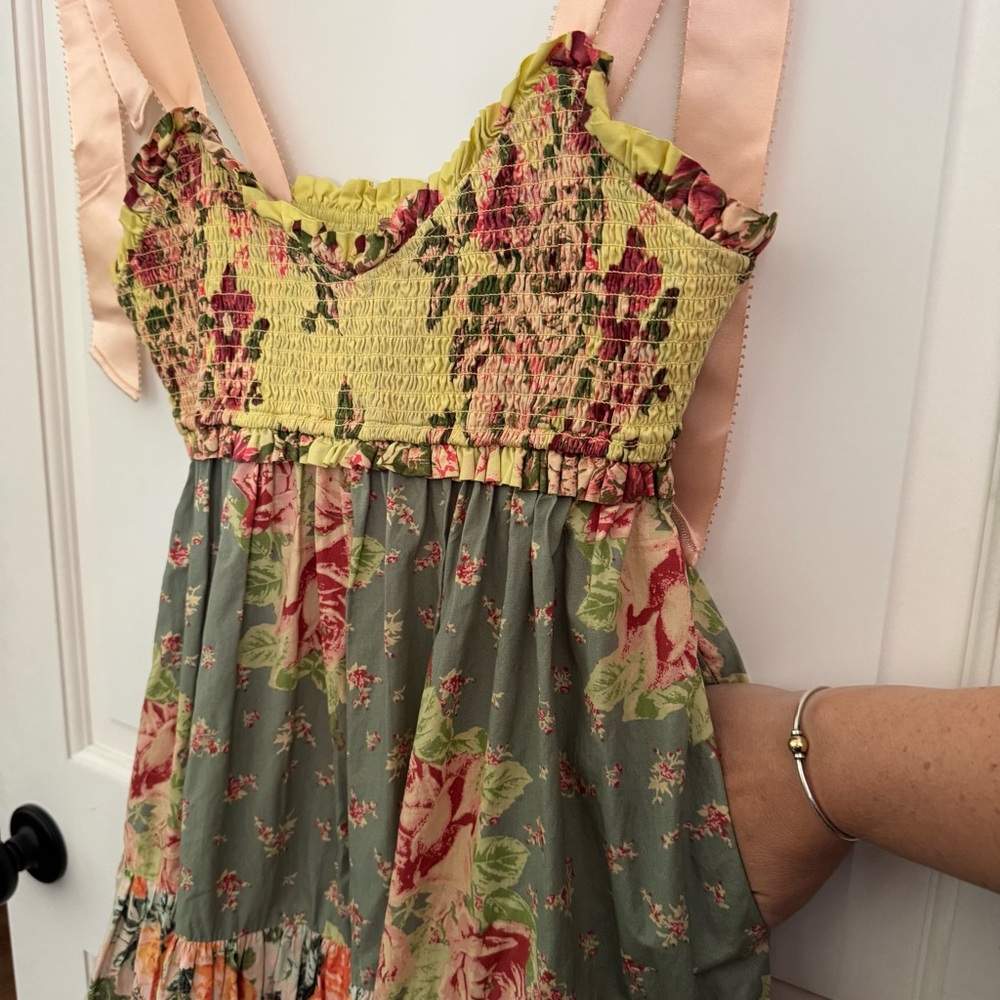 Free People Floral Tiered Maxi Dress in Sage, Yellow & Pink - Picture 9 of 9